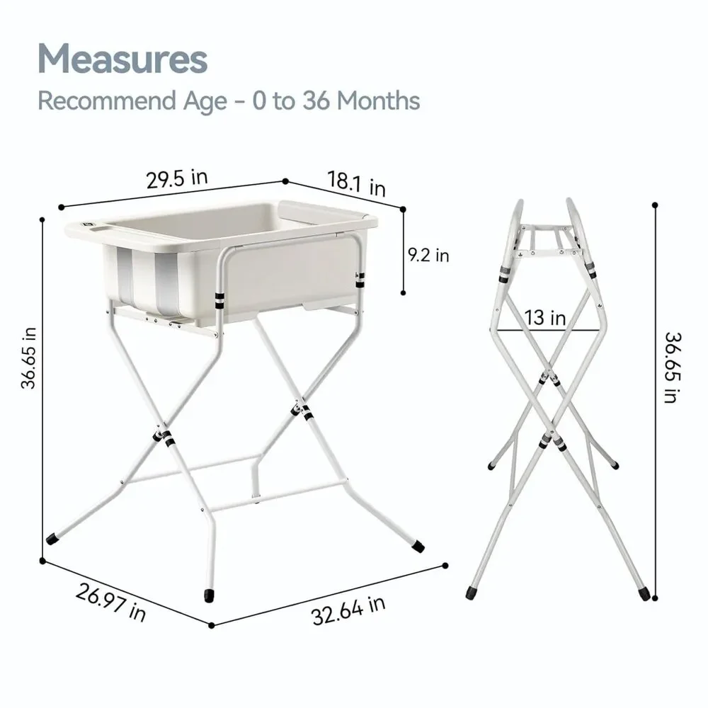 Collapsible Baby Bathtub w/ Stand Thermometer Cushion Foldable 0-36M Pets Dogs